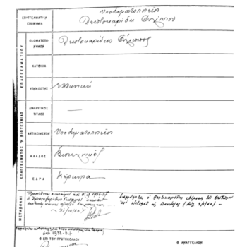 Αναγγελία Επαγγελματικής Επωνυμίας: Λεπτοκαρύδης Φίλιππος -  Υποδηματοδιορθωτής (31/12/1937). Αρχείο Επιμελητηρίου Κέρκυρας.